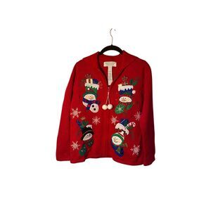 Tiara Women’s Christmas snowman collection zip up Cardigan s/small